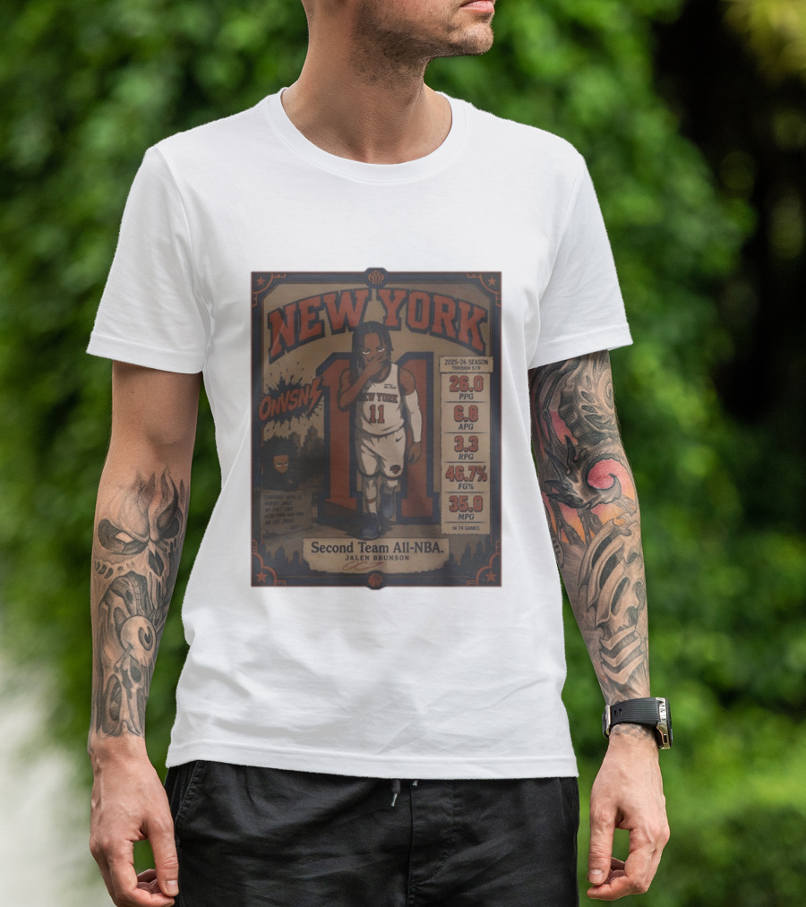 New York Knicks Jalen Brunson Second Team All NBA 2025 26 Season Stats And Animation T-Shirt
