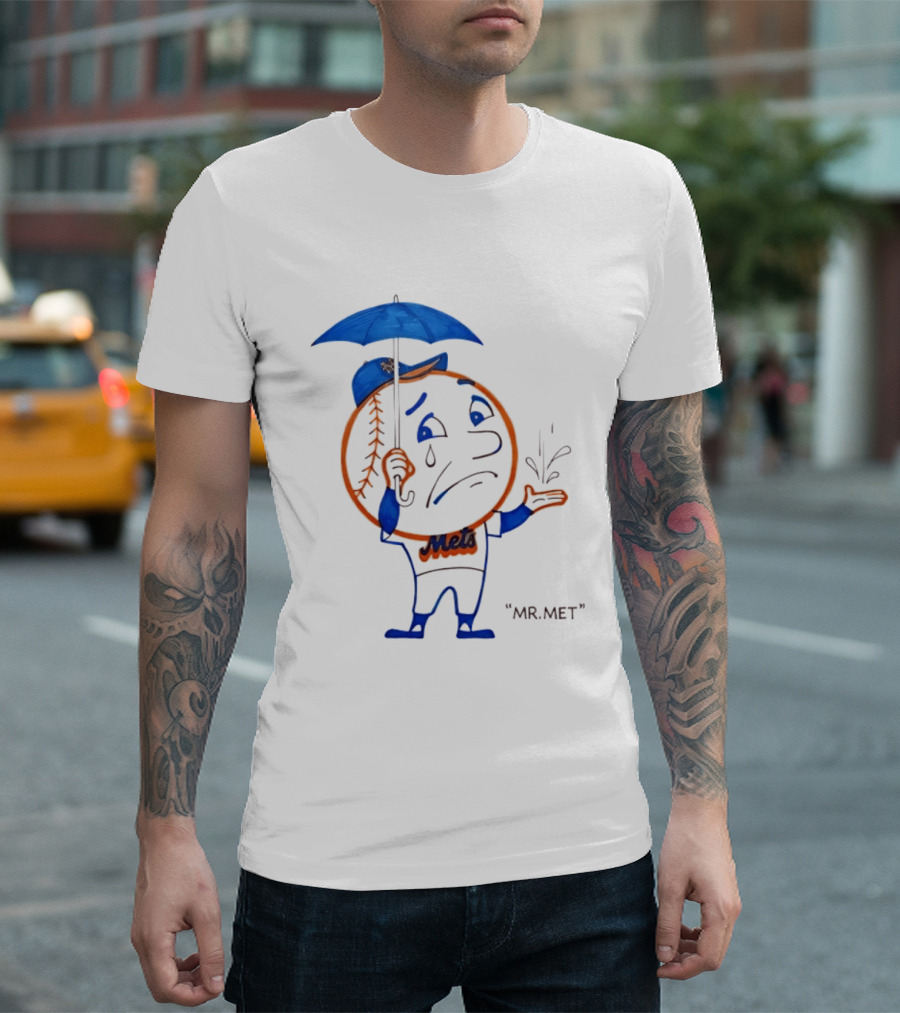 Mr Met New York Mets Rainy Day Mascot Umbrella Splash T-Shirt