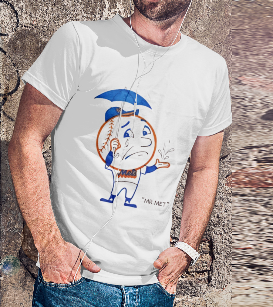 Mr Met New York Mets Rainy Day Mascot Umbrella Splash T-Shirt