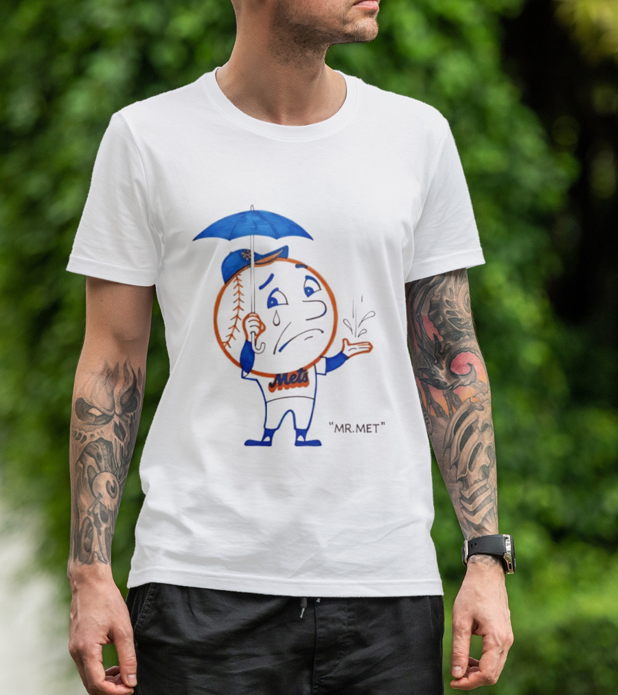 Mr Met New York Mets Rainy Day Mascot Umbrella Splash T-Shirt