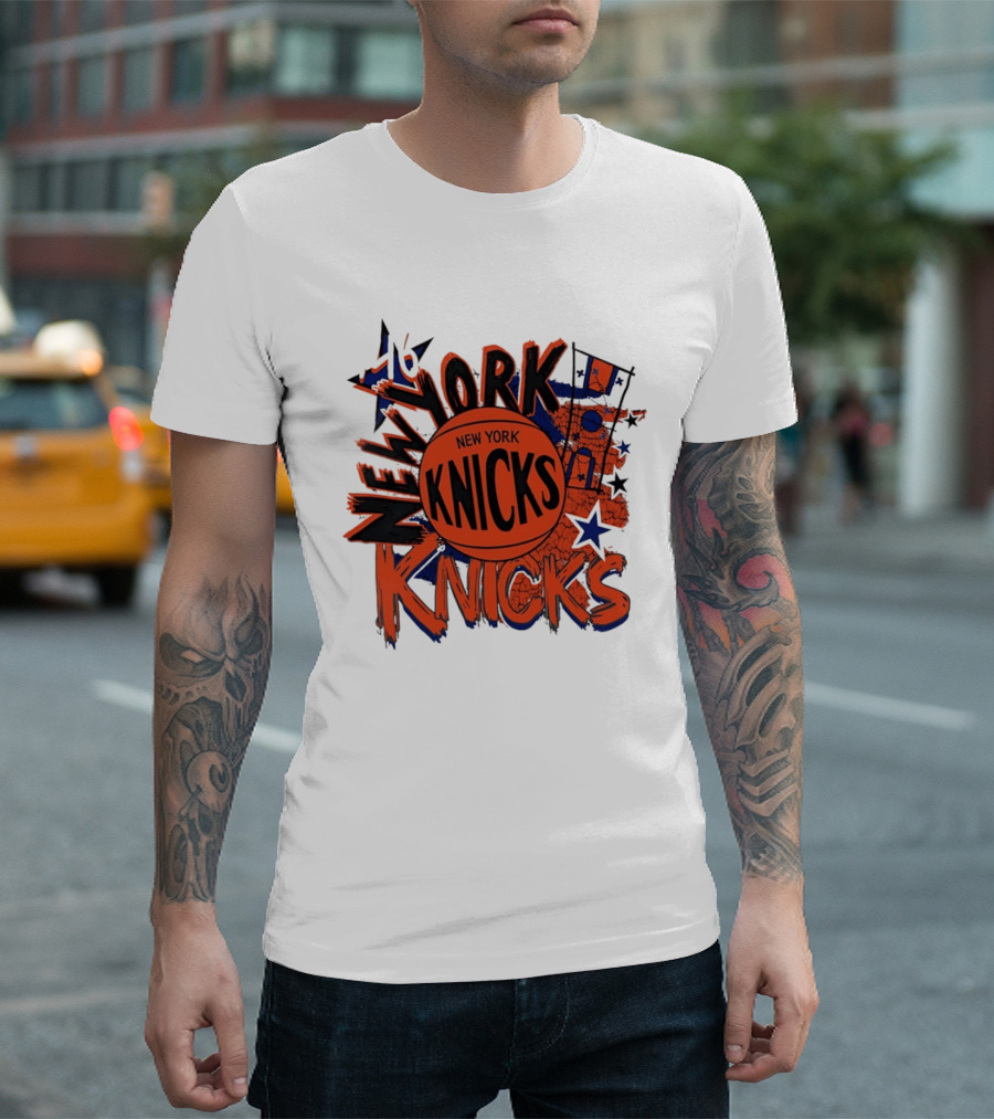 New York Knicks Vintage Basketball 46 Stars And Skyline T-Shirt
