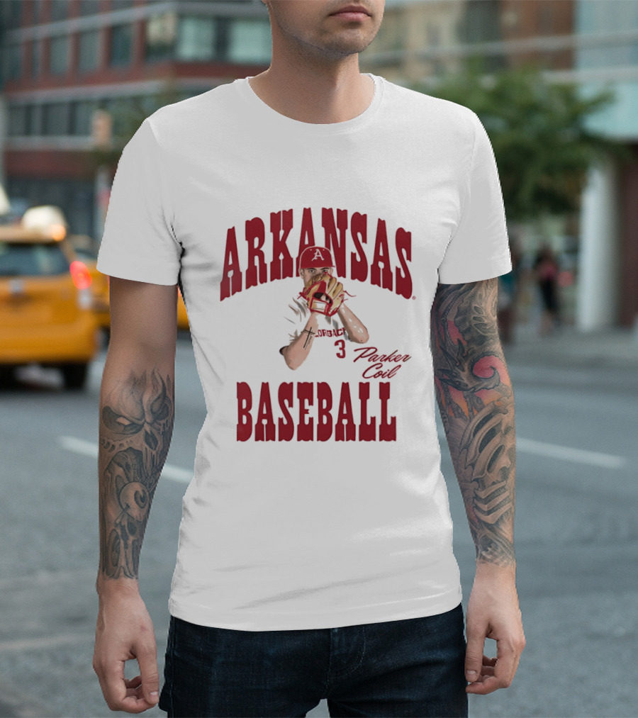 Arkansas Baseball Parker Coil Pitcher Glove Razorbacks Player 3 T-Shirt