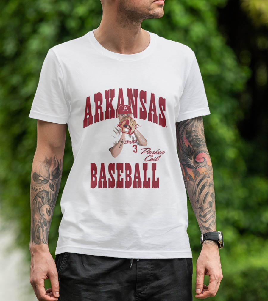Arkansas Baseball Parker Coil Pitcher Glove Razorbacks Player 3 T-Shirt