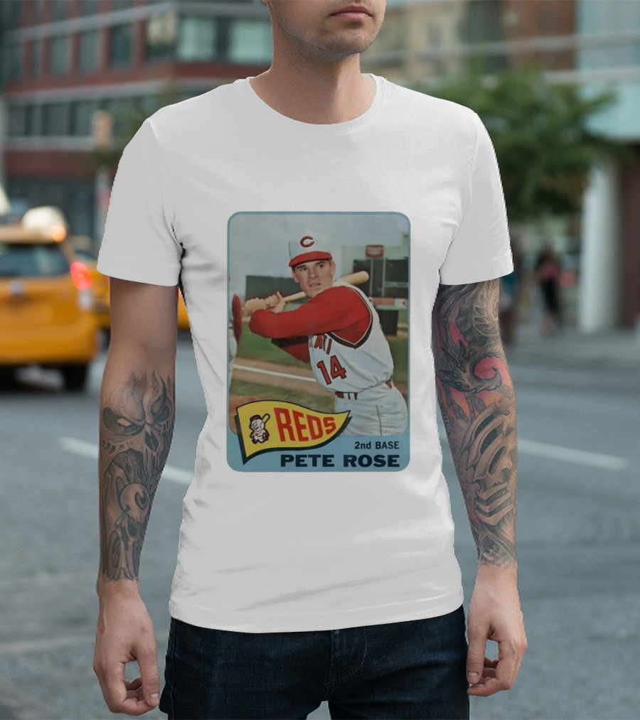 Cincinnati Reds Pete Rose 2nd Base Player Card Vintage Baseball T-Shirt