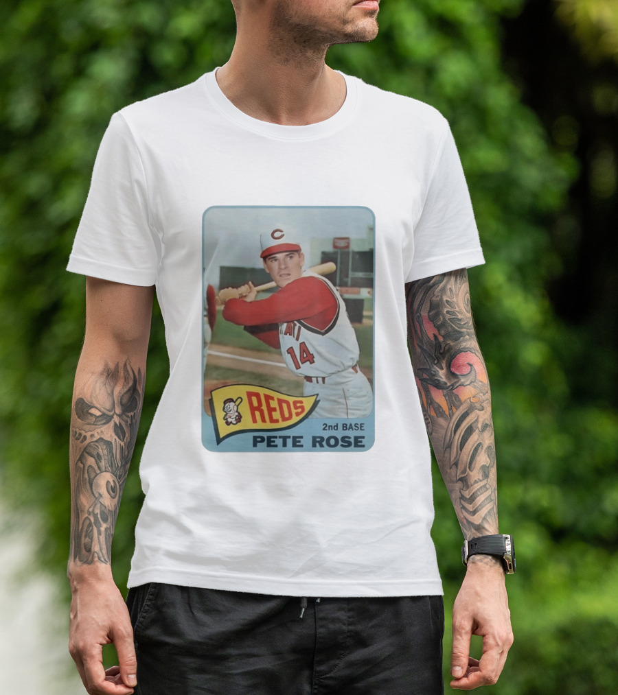 Cincinnati Reds Pete Rose 2nd Base Player Card Vintage Baseball T-Shirt