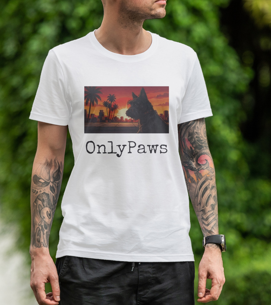 Scottish Terrier OnlyPaws Sunset Cityscape T-Shirt