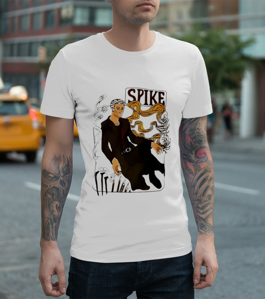 Spike Buffy The Vampire Slayer Illustrated Design With Abstract Vines And Accents T-Shirt