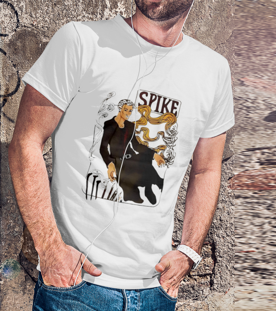 Spike Buffy The Vampire Slayer Illustrated Design With Abstract Vines And Accents T-Shirt