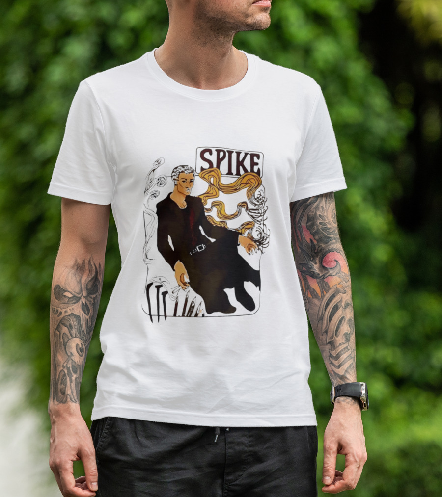 Spike Buffy The Vampire Slayer Illustrated Design With Abstract Vines And Accents T-Shirt