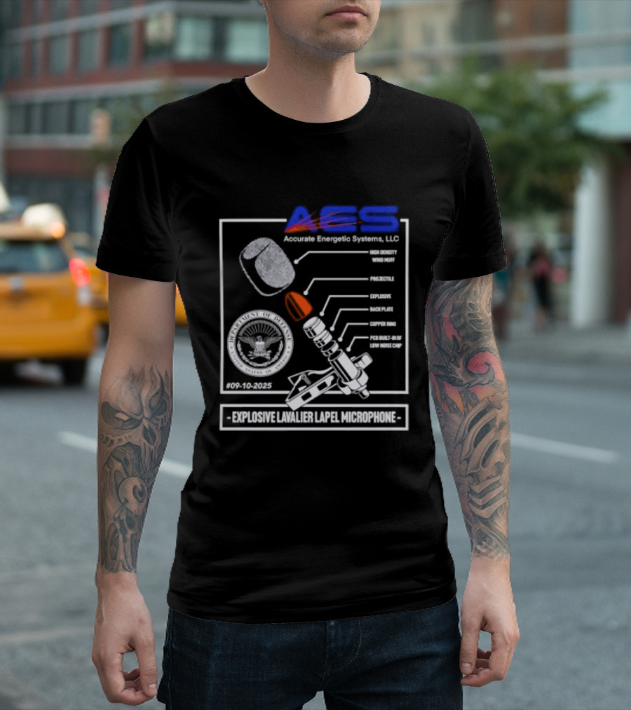 AEC Accurate Energetic Systems LLC Explosive Lavalier Lapel Microphone Components Technical Diagram T-Shirt