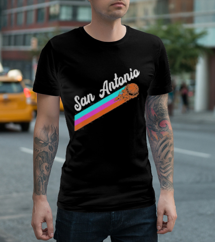 San Antonio Retro Basketball Multicolor Stripes T-Shirt