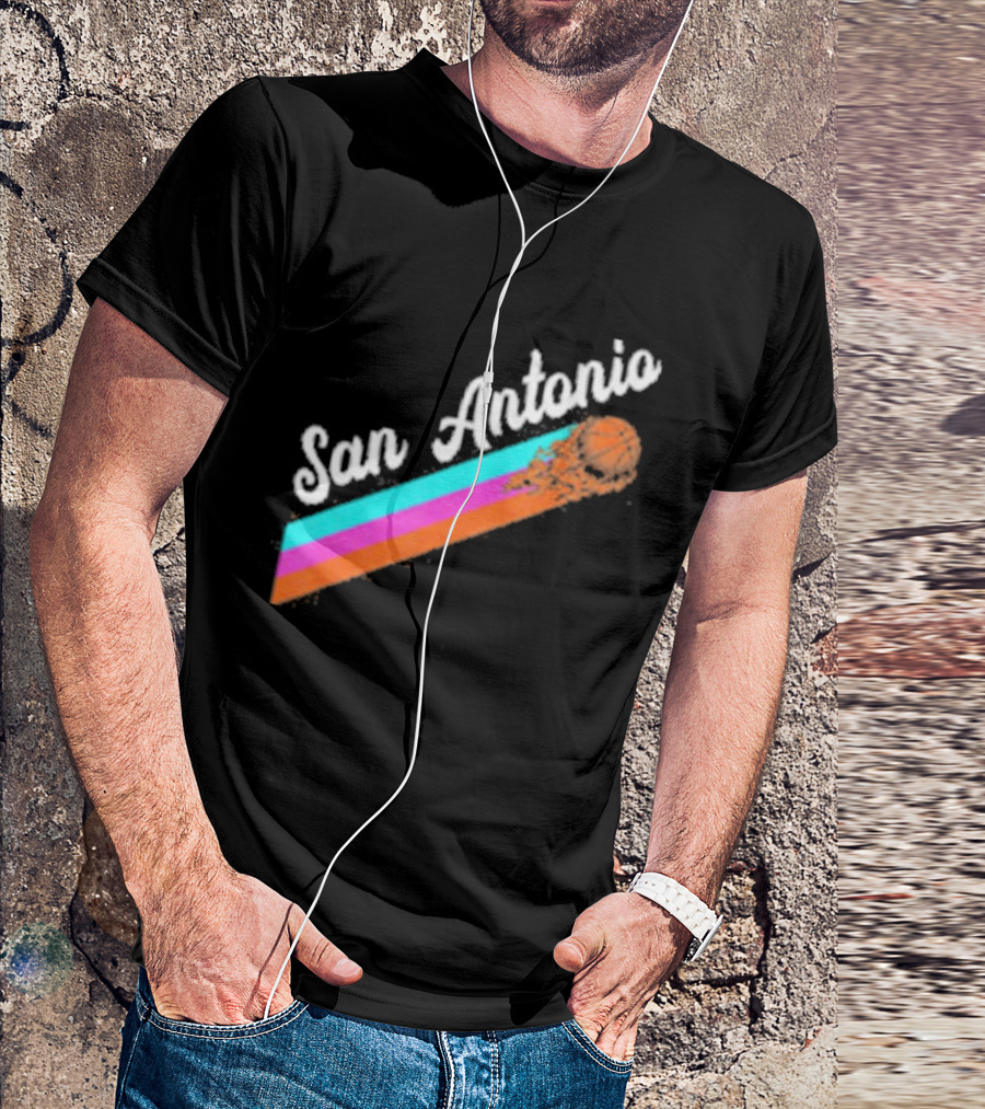 San Antonio Retro Basketball Multicolor Stripes T-Shirt