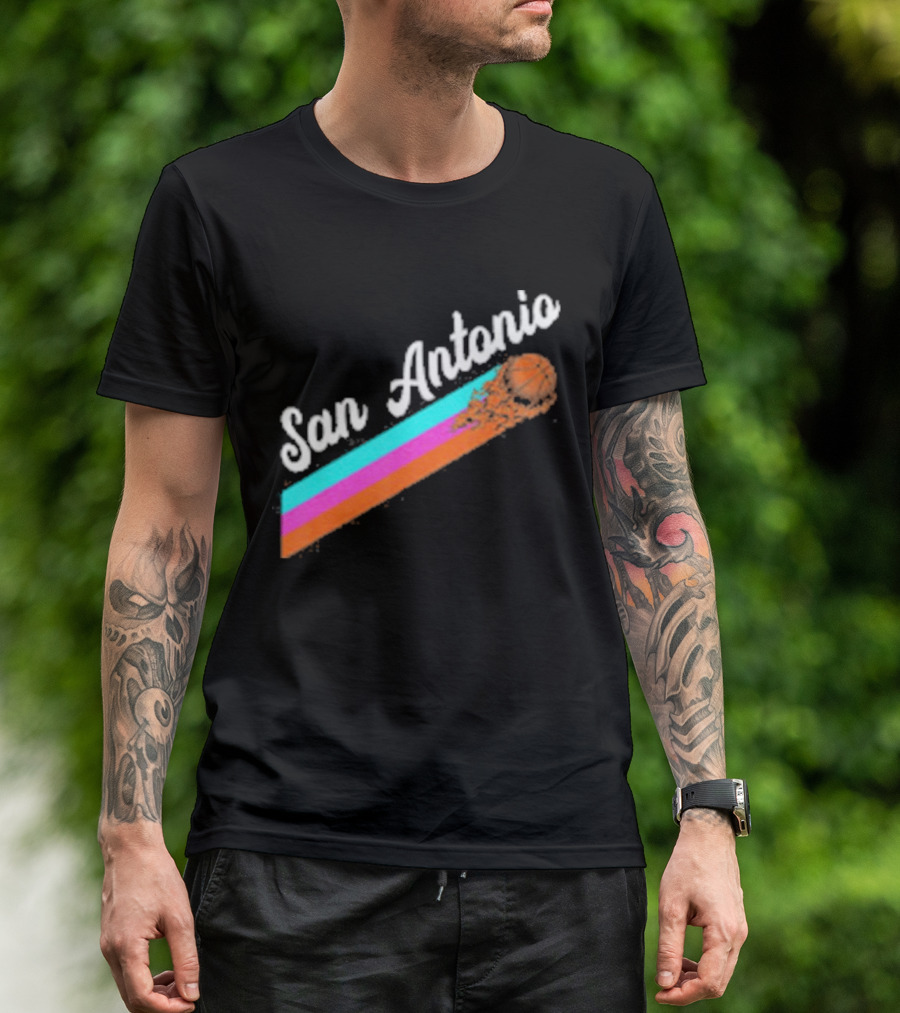 San Antonio Retro Basketball Multicolor Stripes T-Shirt