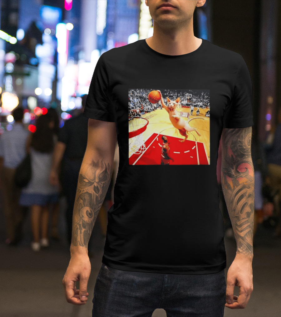 Sphynx Cat Slam Dunk Basketball Scene With Crowd T-Shirt