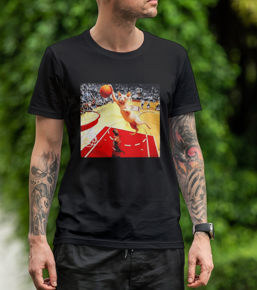 Sphynx Cat Slam Dunk Basketball Scene With Crowd T-Shirt