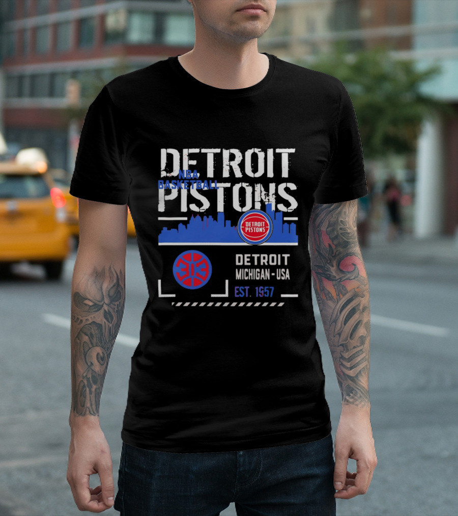 Detroit Pistons NBA Basketball Michigan USA Skyline Est. 1957 T-Shirt