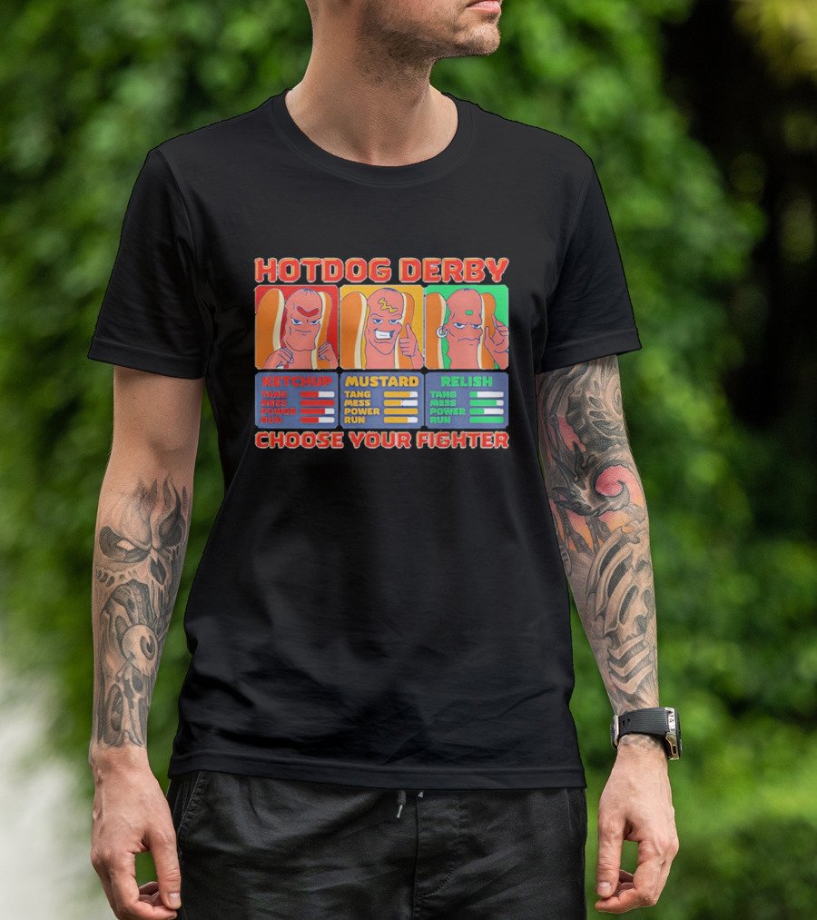 Hot Dog Derby Ketchup Mustard Relish Choose Your Fighter T-Shirt