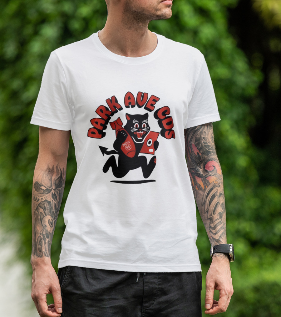 Park Ave CDS Black Cat Holding CD And Bomb T-Shirt