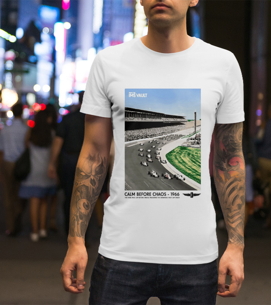 From The IMS Vault Calm Before Chaos 1966 Indianapolis Motor Speedway Racing Scene T-Shirt