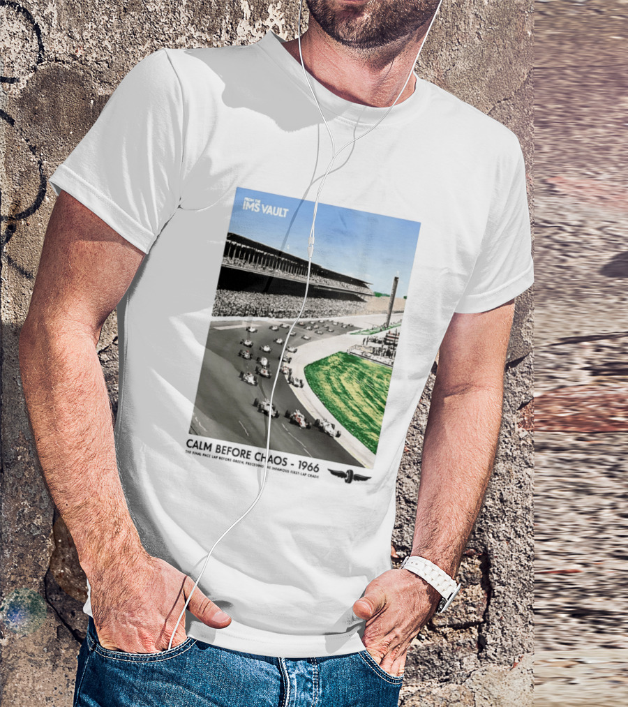 From The IMS Vault Calm Before Chaos 1966 Indianapolis Motor Speedway Racing Scene T-Shirt