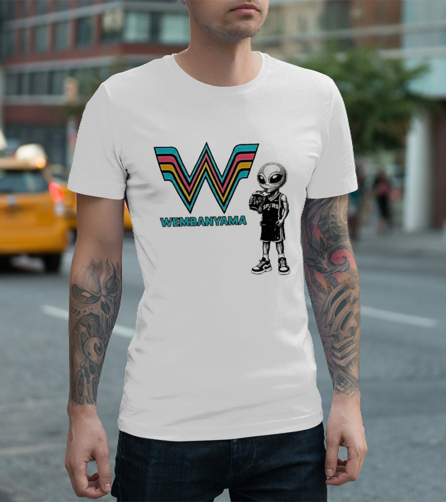 San Antonio Spurs Wembanyama Alien Drinking Spurs T-Shirt