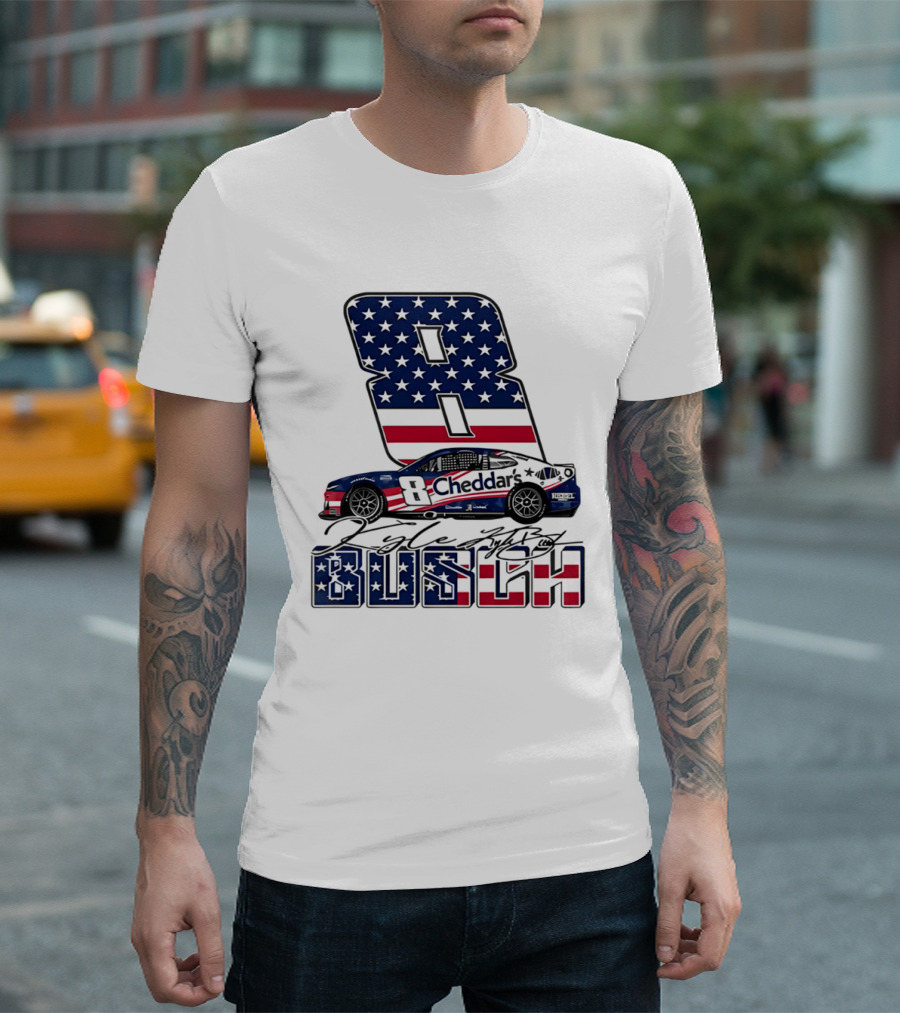 Kyle Busch Racing 8 American Flag Cheddar's Car Stars Stripes T-Shirt