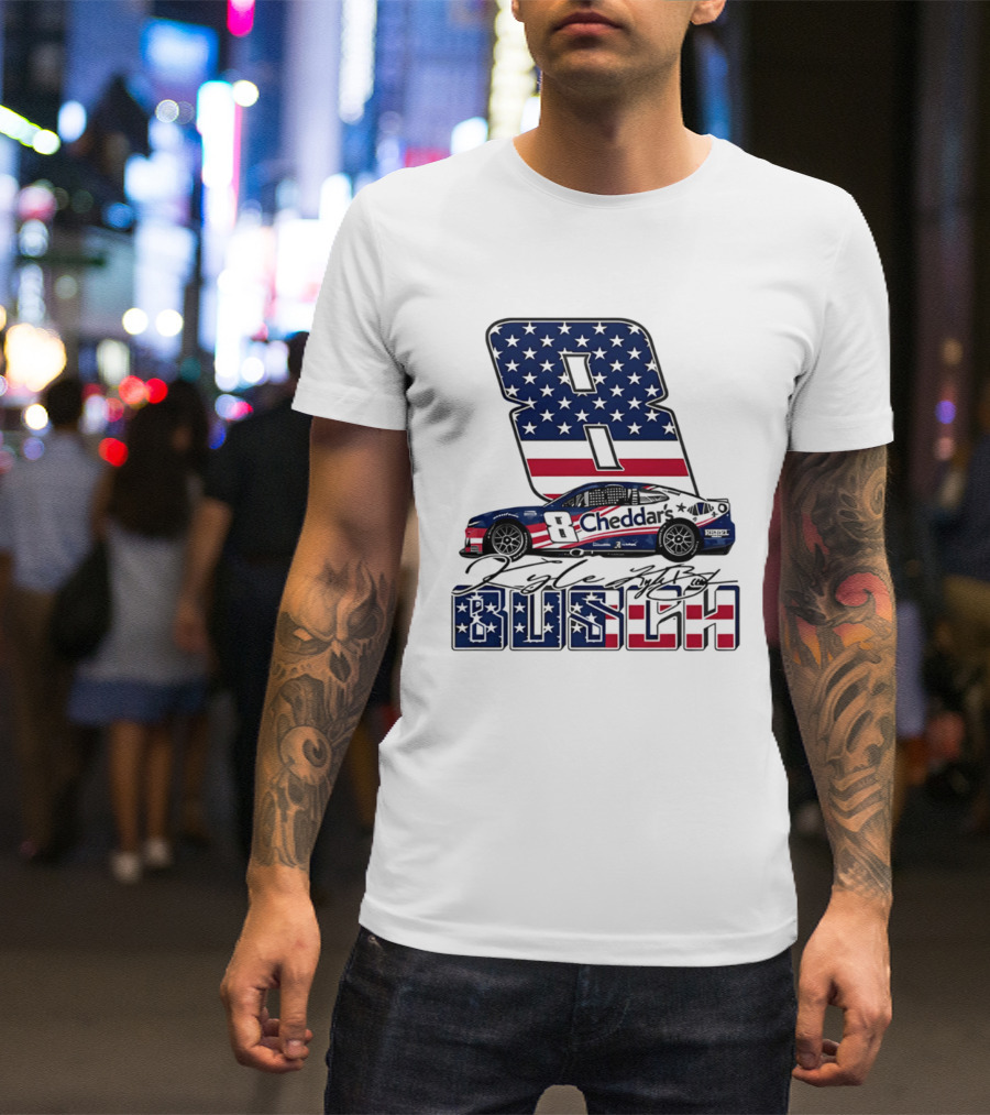 Kyle Busch Racing 8 American Flag Cheddar's Car Stars Stripes T-Shirt