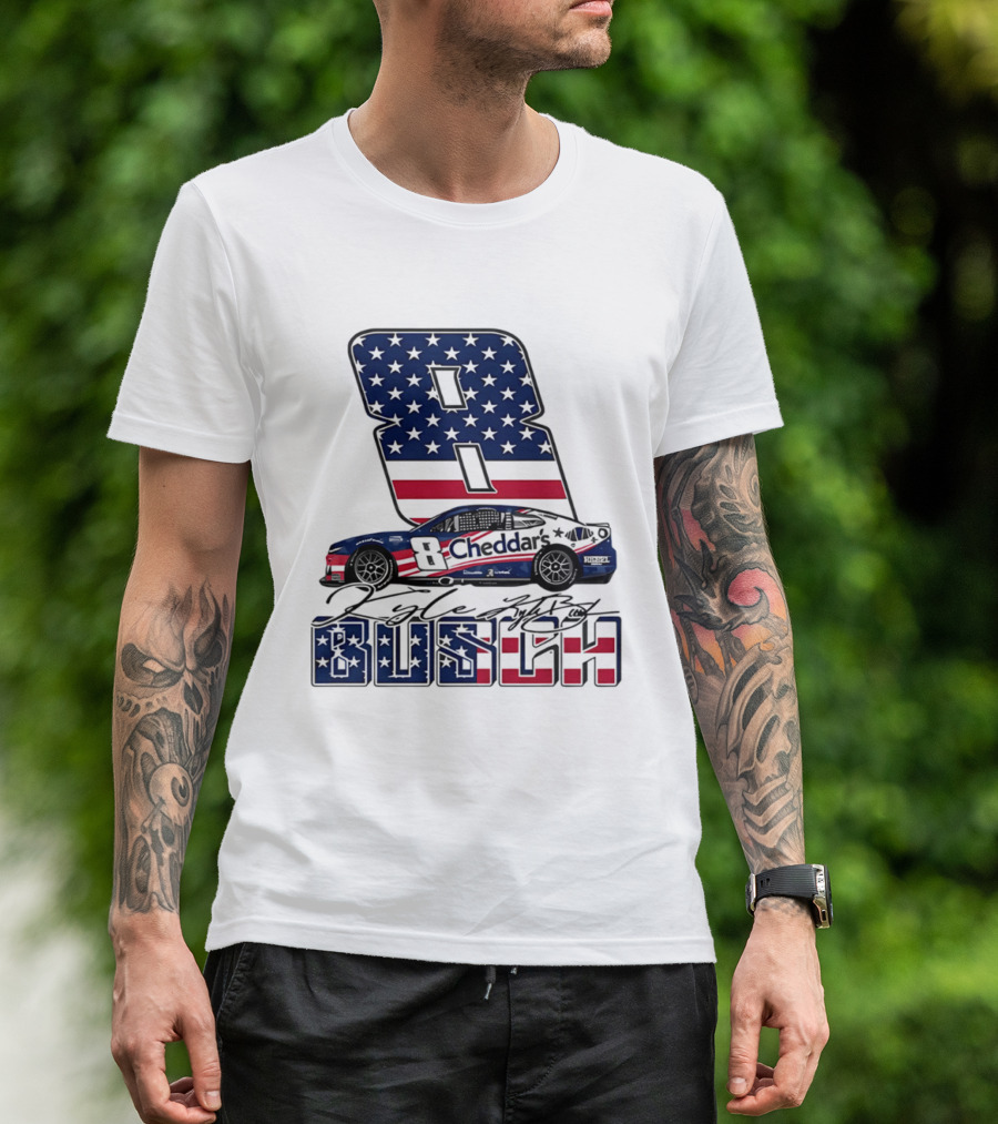 Kyle Busch Racing 8 American Flag Cheddar's Car Stars Stripes T-Shirt
