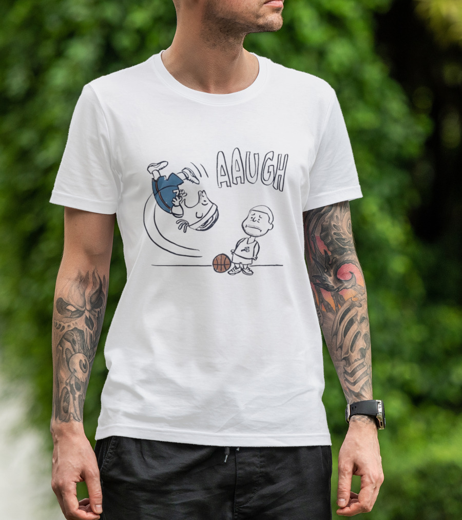 Los Angeles Lakers LeBron James And Peanuts Cartoon Basketball Scene Aaugh T-Shirt