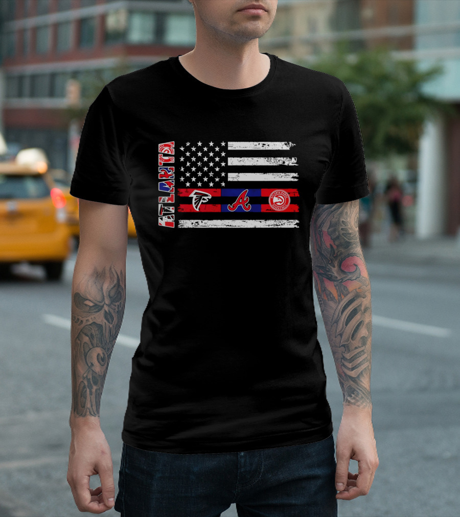 Atlanta Falcons Braves Hawks American Flag T-Shirt