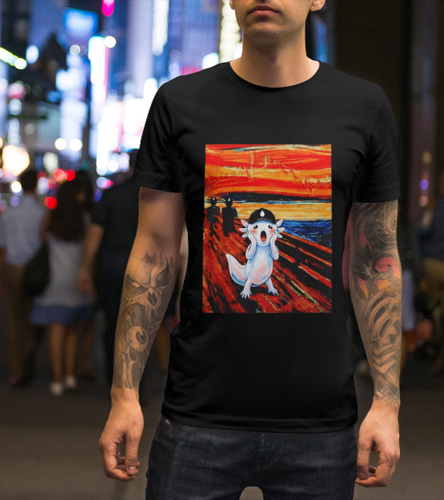 Axolotl Liquid The Scream Parody Painting Munch T-Shirt