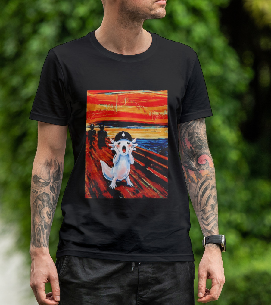 Axolotl Liquid The Scream Parody Painting Munch T-Shirt