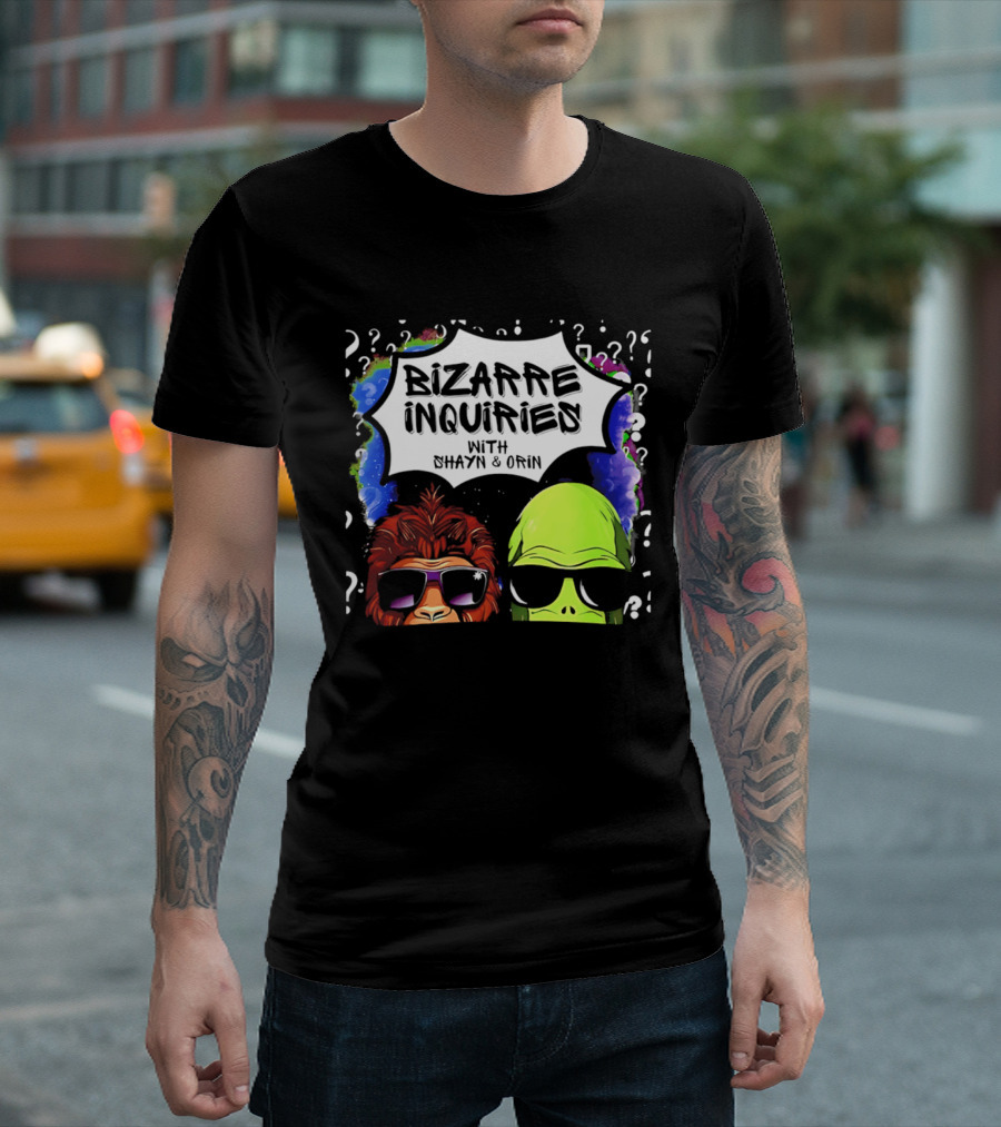 Bizarre Inquiries With Shayn And Orin Bigfoot Alien Question Marks T-Shirt