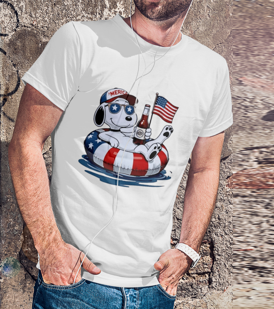 Snoopy Patriotic American Flag Beer Floaty Relaxing T-Shirt