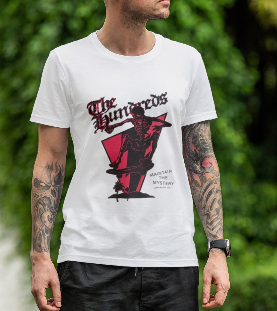 The Hundreds Skeleton Skateboard Maintain The Mystery Skull Mountain 2023 T-Shirt