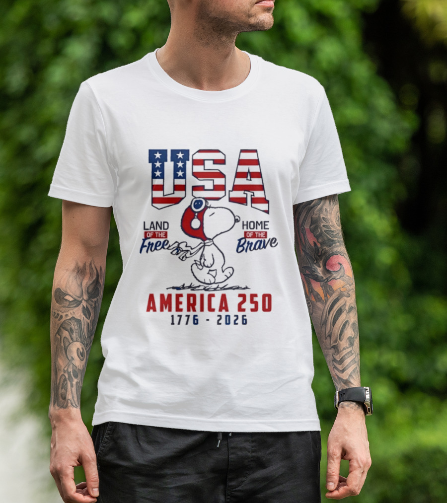 USA Snoopy Land Free Home Brave America 250 1776 2026 T-Shirt