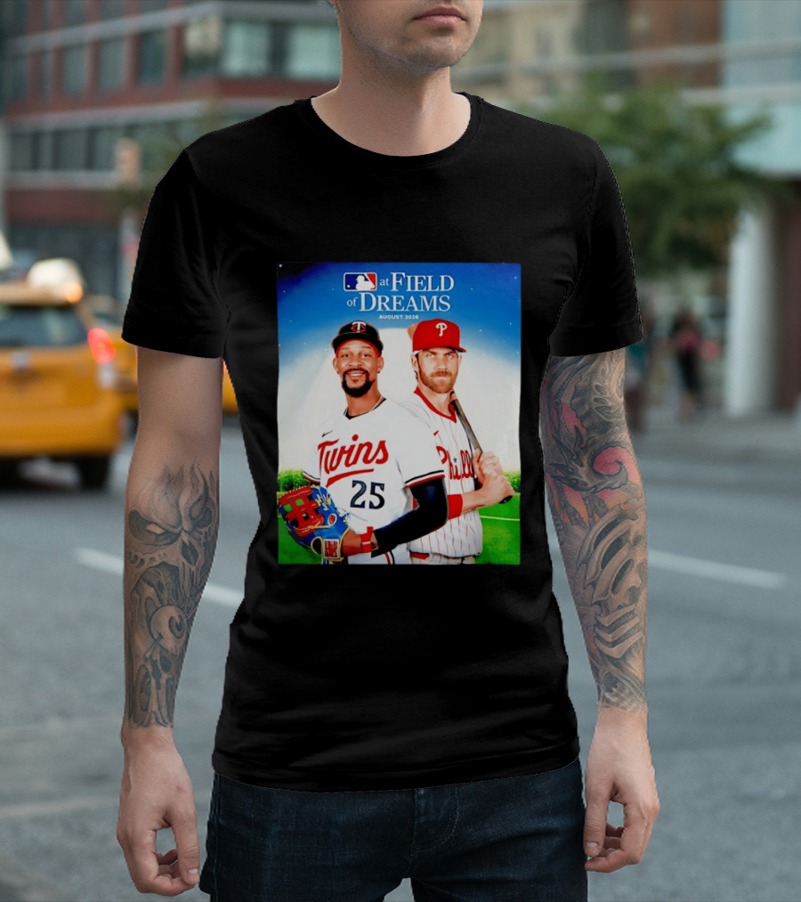 Twins Buxton Vs Phillies Harper MLB At Field Of Dreams August 2026 T-Shirt
