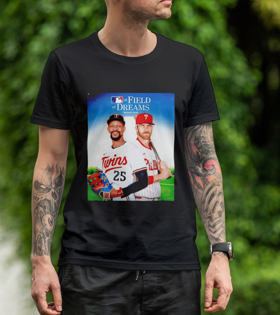 Twins Buxton Vs Phillies Harper MLB At Field Of Dreams August 2026 T-Shirt