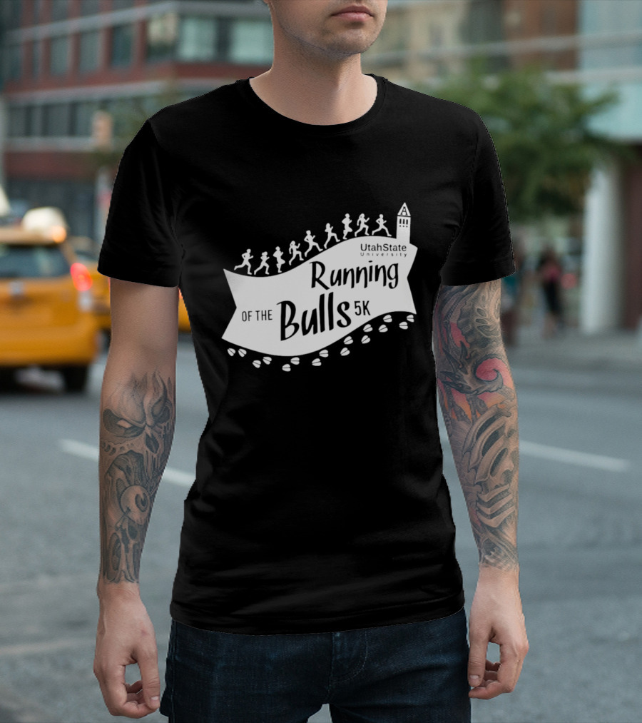 Utah State Running Of The Bulls 5K Event With Runners And Tower T-Shirt
