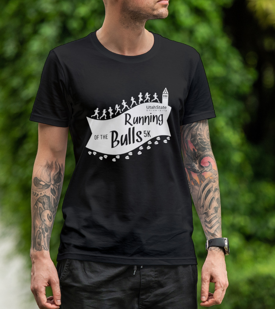 Utah State Running Of The Bulls 5K Event With Runners And Tower T-Shirt