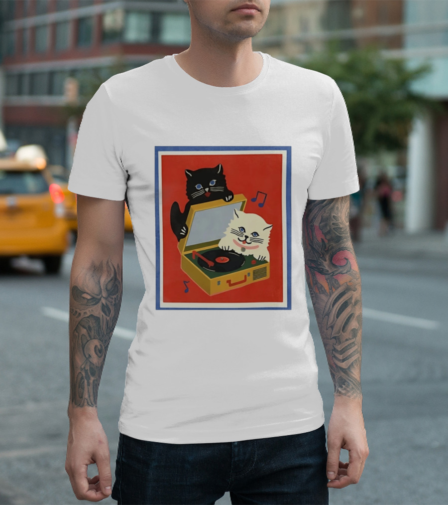 Alley Cats With Record Player And Musical Notes T-Shirt