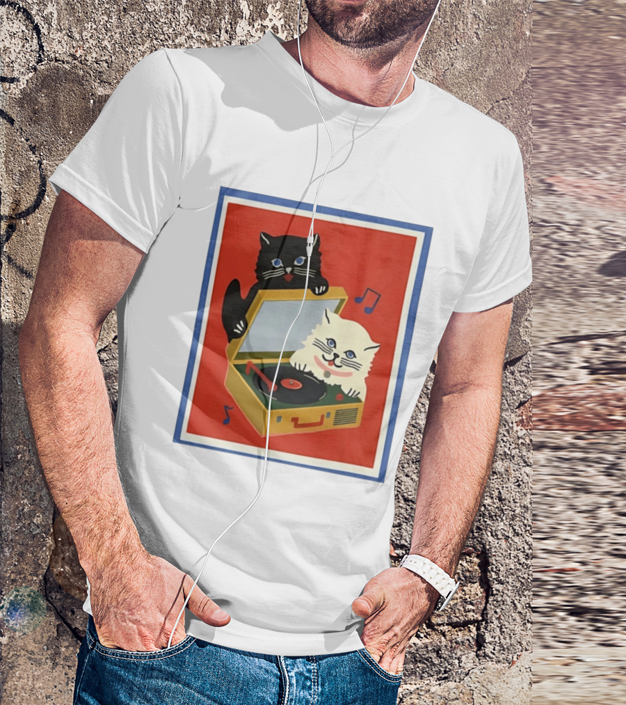Alley Cats With Record Player And Musical Notes T-Shirt