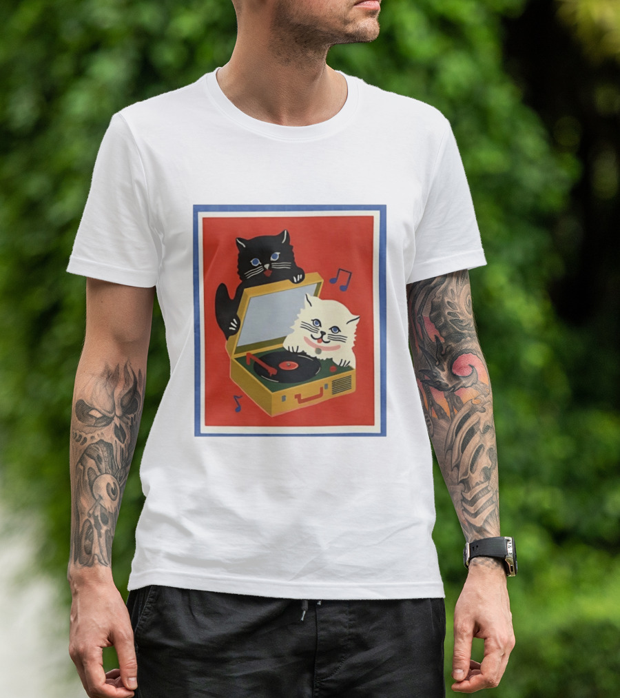 Alley Cats With Record Player And Musical Notes T-Shirt