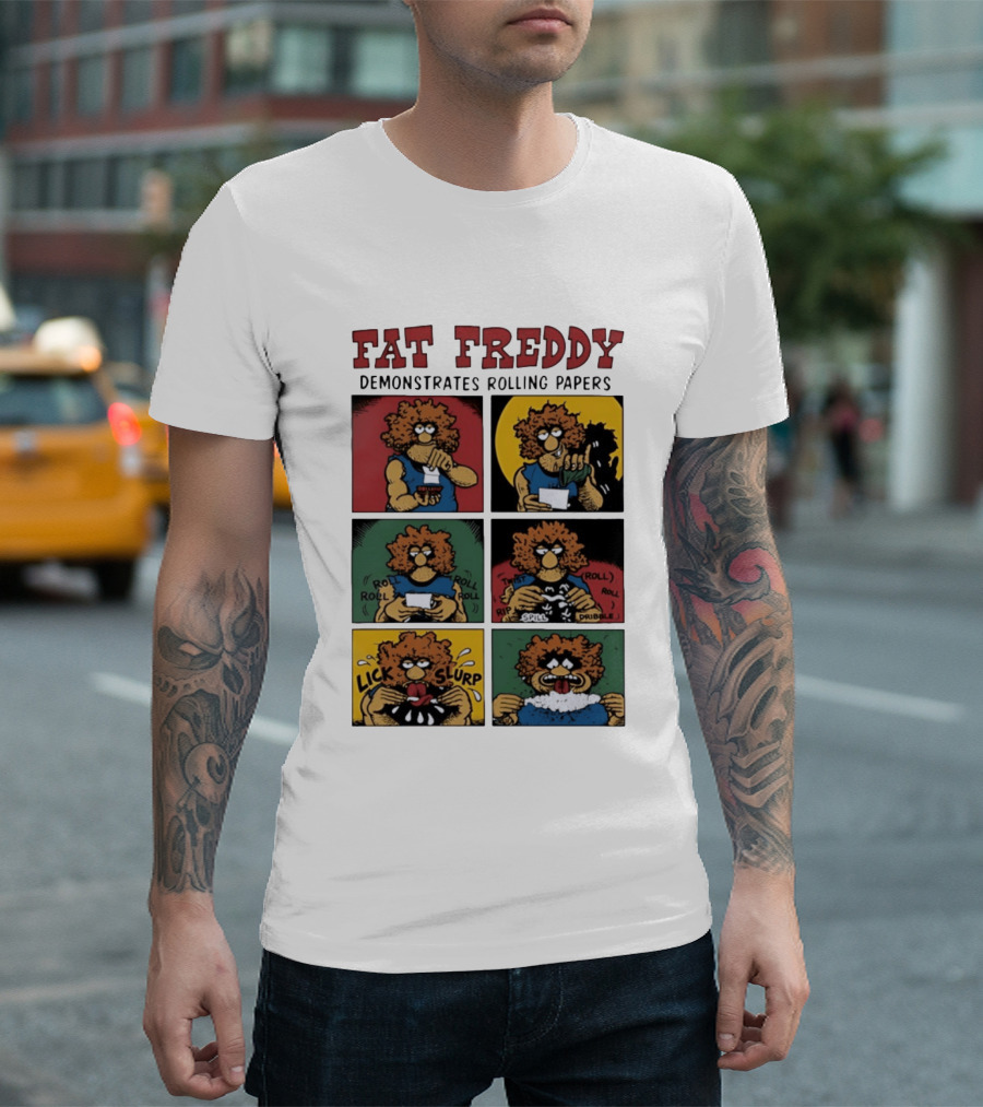 Fabulous Furry Freak Brothers Fat Freddy Rolling Papers Guide Comic Panels T-Shirt