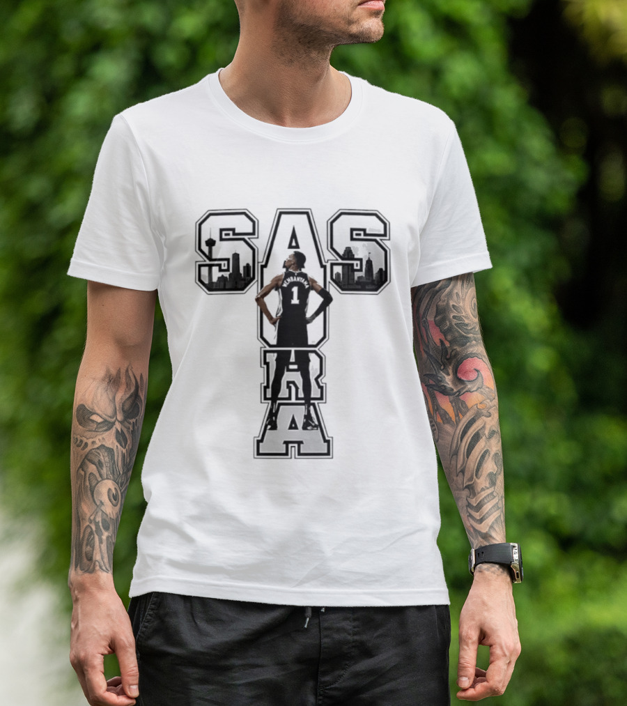 San Antonio SAS Aura Victor Wembanyama Basketball Skyline T-Shirt