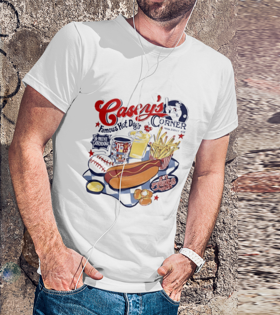 Casey's Corner Famous Hot Dogs Main Street USA Baseball Player Snacks T-Shirt