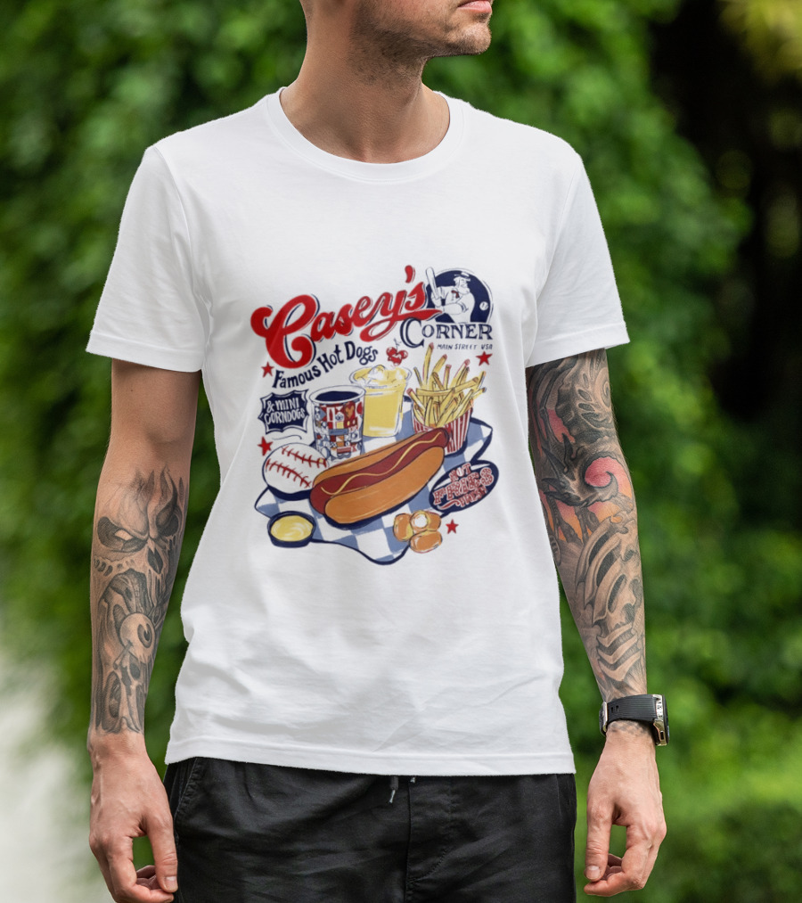 Casey's Corner Famous Hot Dogs Main Street USA Baseball Player Snacks T-Shirt