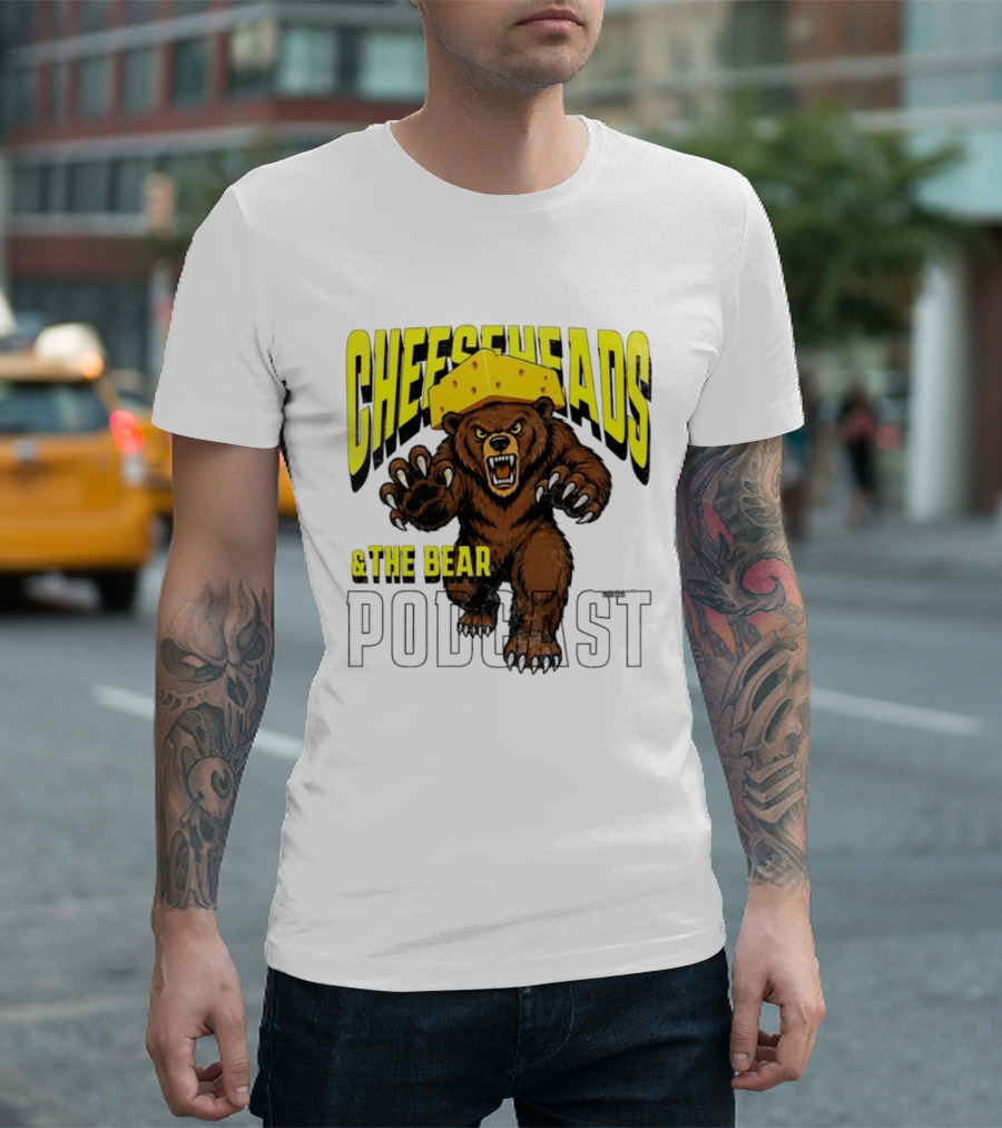 Cheeseheads And The Bear Podcast Bold Cheese Hat Grizzly T-Shirt