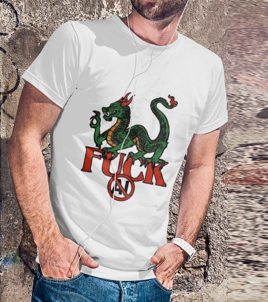 Green Dragon Fuck No AI Symbol With Bold Red T-Shirt