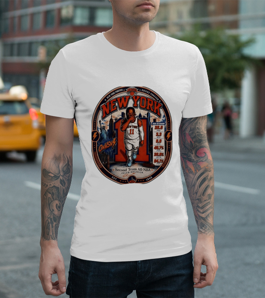 New York Knicks Jalen Brunson Second Team All NBA 2025 26 Season Stats T-Shirt